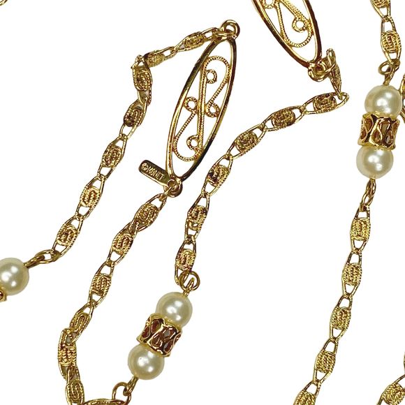Vintage Monet Golden Pearl Chain Necklace - Picture 5 of 5